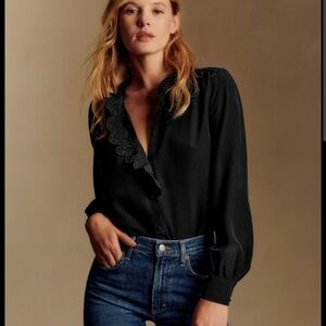 Sezane Chlo Black Ruffled Blouse
